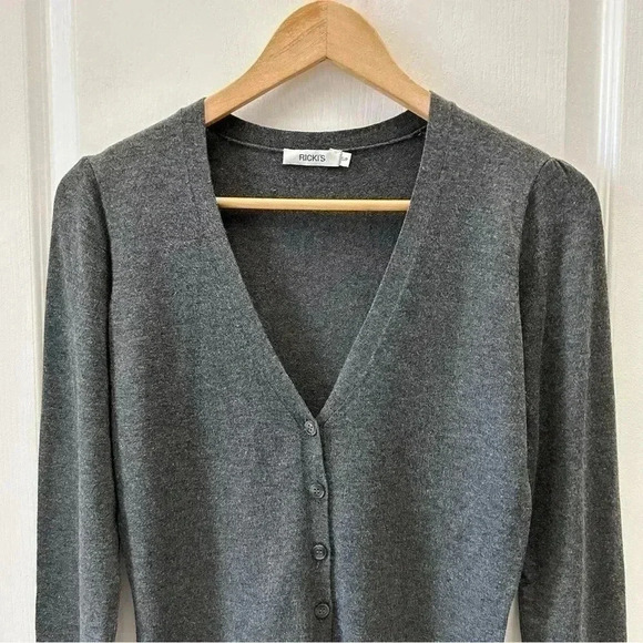 Ricki’s Cardigan Sweater Thin Knit V Neck Button Front  Charcoal Grey Size Small - Picture 5 of 16